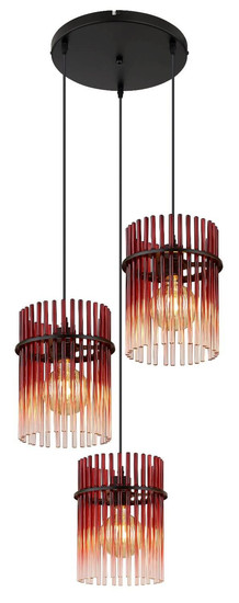 Globo Pendelleuchte Gorley 3-flammig E27 Schwarz matt brombeerfarben Metall Glasstäbe Ø47cm