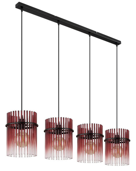 Globo Pendelleuchte Gorley 4-flammig E27 Schwarz matt brombeerfarben Metall Glasstäbe 140x110cm