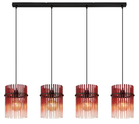 Globo Pendelleuchte Gorley 4-flammig E27 Schwarz matt brombeerfarben Metall Glasstäbe 140x110cm