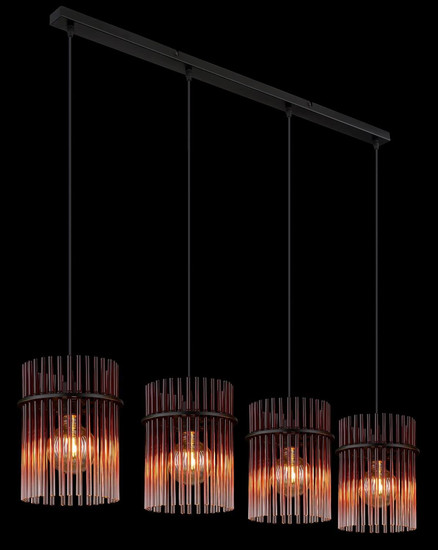Globo Pendelleuchte Gorley 4-flammig E27 Schwarz matt brombeerfarben Metall Glasstäbe 140x110cm