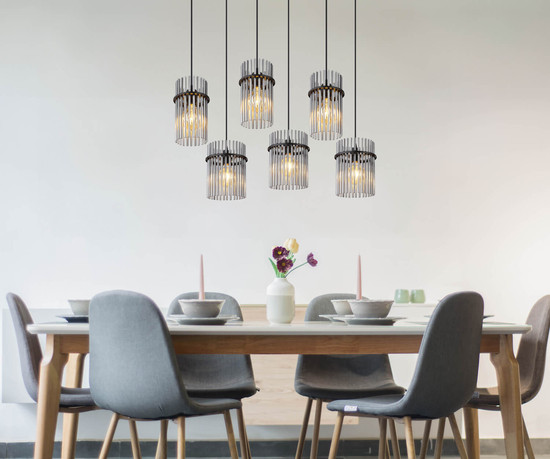 Globo Gorley E27 Hängeleuchte 6-fach 60W Schwarz Matt, Metall 125cm 15698-6H