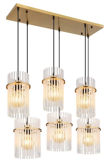 Globo Pendelleuchte Gorley 6-flammig E27 Goldfarben matt opal Metall Glasstäbe 125x92,5cm