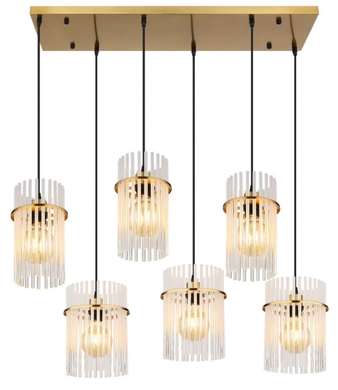 Globo Pendelleuchte Gorley 6-flammig E27 Goldfarben matt opal Metall Glasstäbe 125x92,5cm