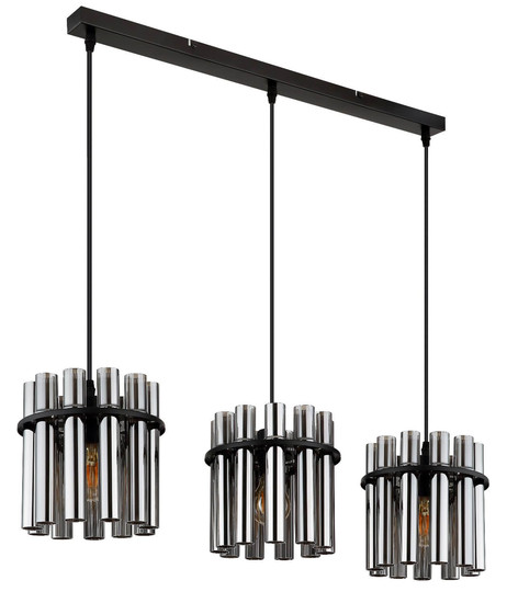 Globo Pendelleuchte Gorley II 3-flammig E27 Schwarz matt rauchfarben Metall Glasstäbe 120x80cm