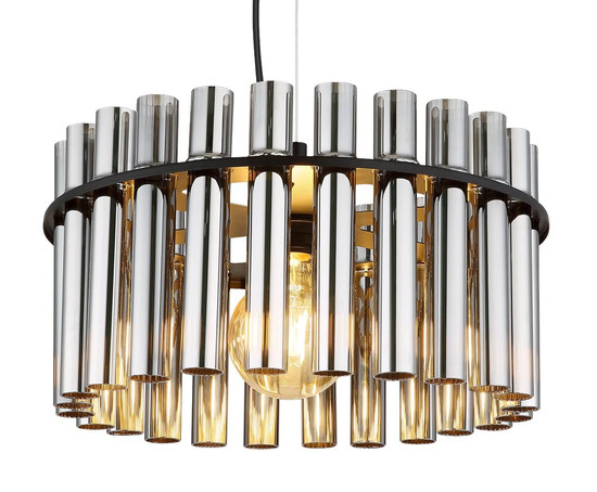 Globo Pendelleuchte Gorley II E27 Schwarz matt rauchfarben Metall Glasstäbe Ø38cm