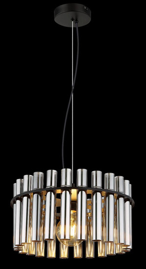 Globo Pendelleuchte Gorley II E27 Schwarz matt rauchfarben Metall Glasstäbe Ø38cm