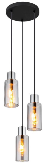 Globo Pendelleuchte Lidaria 3-flammig E27 Schwarz matt rauchfarben Metall Glas Ø32cm