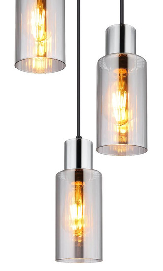 Globo Pendelleuchte Lidaria 3-flammig E27 Schwarz matt rauchfarben Metall Glas Ø32cm