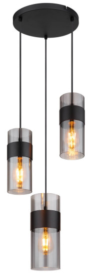Globo Scarfina E27 Hängeleuchte 3-fach 60W Schwarz Matt, Metall 150cm 15718-3