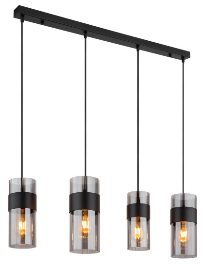 Globo Scarfina E27 Hängeleuchte 4-fach 60W Schwarz Matt, Metall 150cm 15718-4