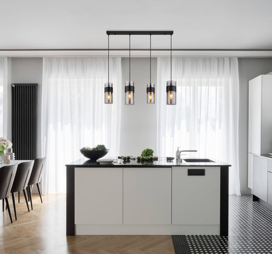 Globo Scarfina E27 Hängeleuchte 4-fach 60W Schwarz Matt, Metall 150cm 15718-4