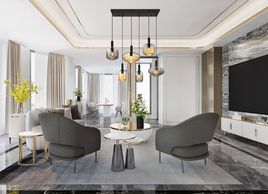 Globo Valletta E27 Hängeleuchte 6-fach 60W Schwarz Matt, Metall 150cm 15719-6