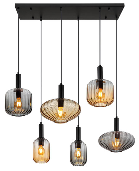 Globo Valletta E27 Hängeleuchte 6-fach 60W Schwarz Matt, Metall 150cm 15719-6