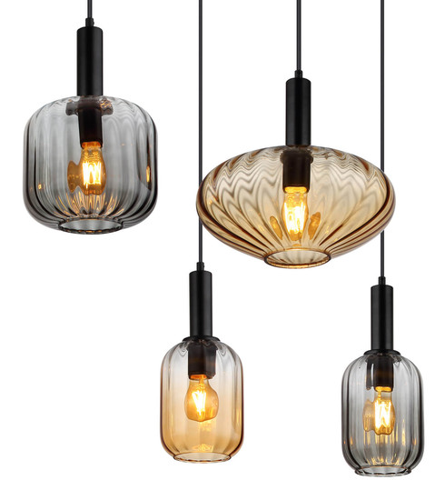 Globo Valletta E27 Hängeleuchte 6-fach 60W Schwarz Matt, Metall 150cm 15719-6