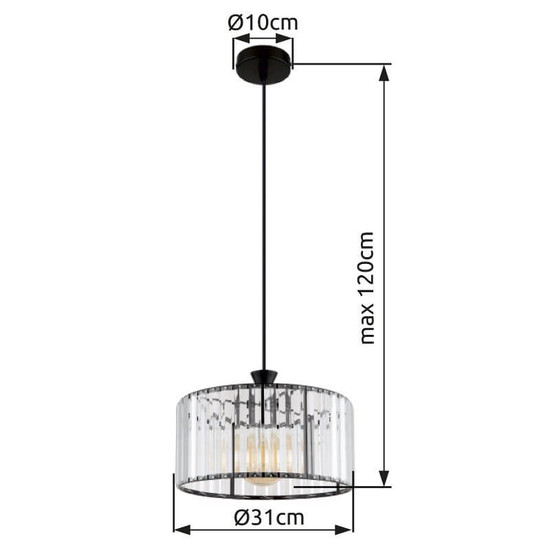 Globo Pendelleuchte Jordana E27 Schwarz matt klar Metall Acrylkristalle Ø31cm