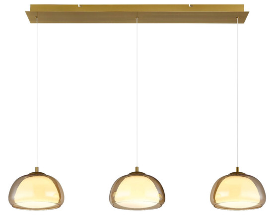 Globo LED Pendelleuchte Avila 35W dimmbar Fernbedienung CCT warm-/tageslichtweiss Goldfarben gebürstet amber Metall Glas 150x117cm