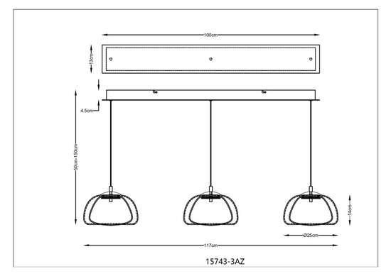 Globo LED Pendelleuchte Avila 35W dimmbar Fernbedienung CCT warm-/tageslichtweiss Goldfarben gebürstet amber Metall Glas 150x117cm