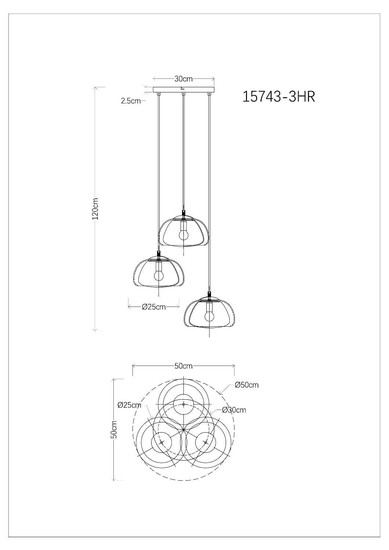 Globo Pendelleuchte Jella 3-flammig E14 Schwarz matt rauchfarben Metall Glas Ø50cm