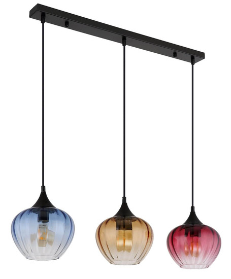 Globo Pendelleuchte Sander 3-flammig E27 Schwarz matt blau verlaufend Metall Glas 150x80cm