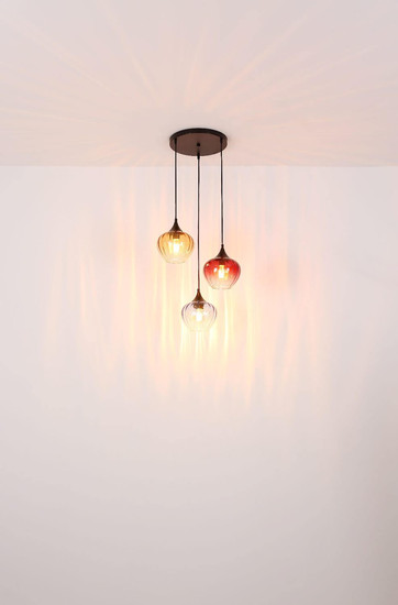 Globo Pendelleuchte Sander 3-flammig E27 Schwarz matt blau verlaufend Metall Glas 150x80cm