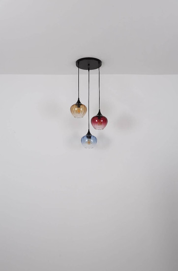 Globo Pendelleuchte Sander 3-flammig E27 Schwarz matt blau verlaufend Metall Glas 150x80cm
