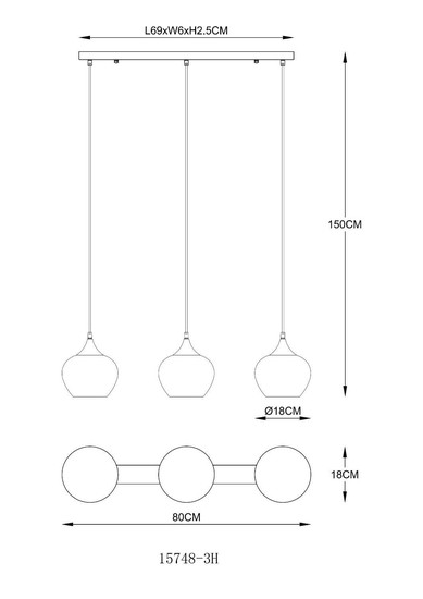 Globo Pendelleuchte Sander 3-flammig E27 Schwarz matt blau verlaufend Metall Glas 150x80cm
