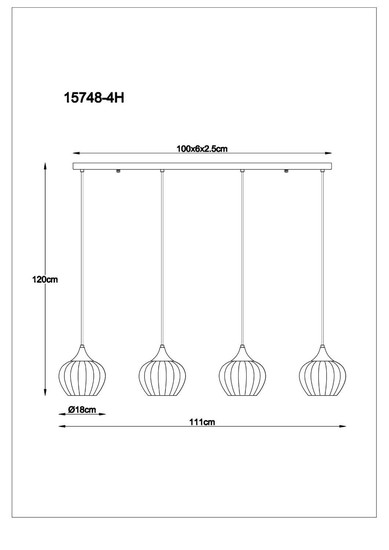 Globo Pendelleuchte Sander 4-flammig E27 Schwarz matt verlaufend Metall Glas 120x111cm