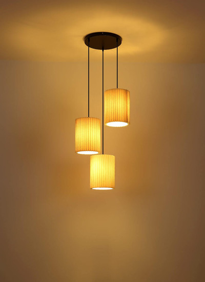 Globo Pendelleuchte Page 3-flammig E27 Schwarz matt naturfarben Metall Textil Ø46cm