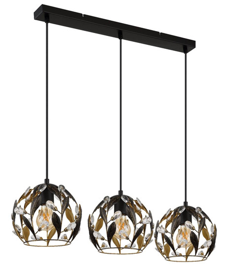 Globo Pendelleuchte Mika 3-flammig E27 Schwarz matt goldfarben Metall 150x74cm