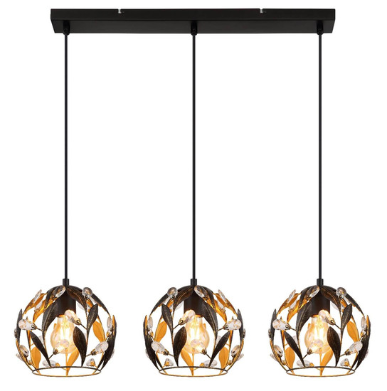 Globo Pendelleuchte Mika 3-flammig E27 Schwarz matt goldfarben Metall 150x74cm