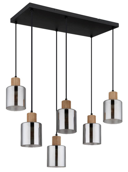 Globo Pendelleuchte Aleidis 6-flammig E27 Schwarz matt rauchfarben Metall Glas 120x67cm
