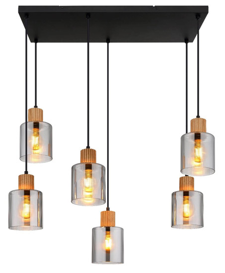 Globo Pendelleuchte Aleidis 6-flammig E27 Schwarz matt rauchfarben Metall Glas 120x67cm