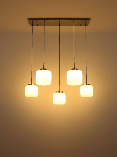 Globo Pendelleuchte Kladora 5-flammig E27 Nickel matt Metall Glas 130x106cm