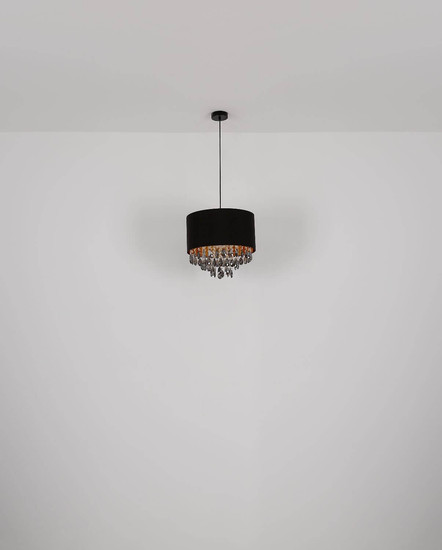 Globo Pendelleuchte Coletta E27 Schwarz matt Metall Textil Ø40cm