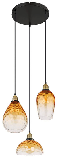 Globo Pendelleuchte Salvy 3-flammig E27 Schwarz matt amber Metall Glas Ø46cm