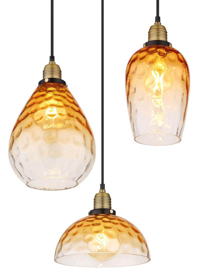 Globo Pendelleuchte Salvy 3-flammig E27 Schwarz matt amber Metall Glas Ø46cm