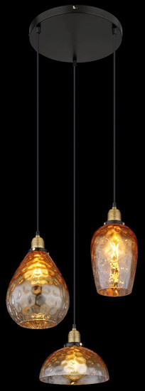 Globo Pendelleuchte Salvy 3-flammig E27 Schwarz matt amber Metall Glas Ø46cm
