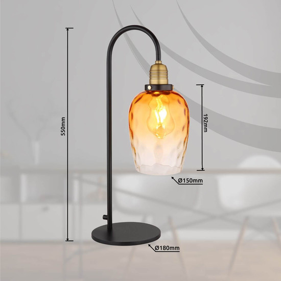 Globo Tischleuchte Salvy E27 Schwarz matt amber Metall Glas 55x24,5cm