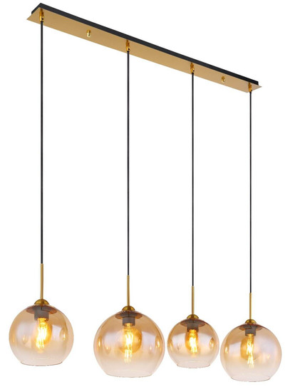 Globo Pendelleuchte Jamessa 4-flammig E27 Messingfarben matt amber Metall Glas 120x120cm