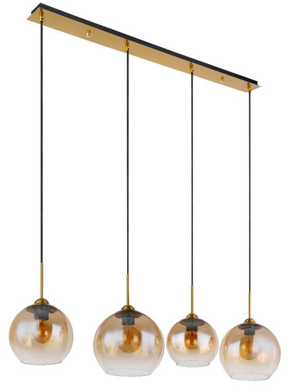 Globo Pendelleuchte Jamessa 4-flammig E27 Messingfarben matt amber Metall Glas 120x120cm