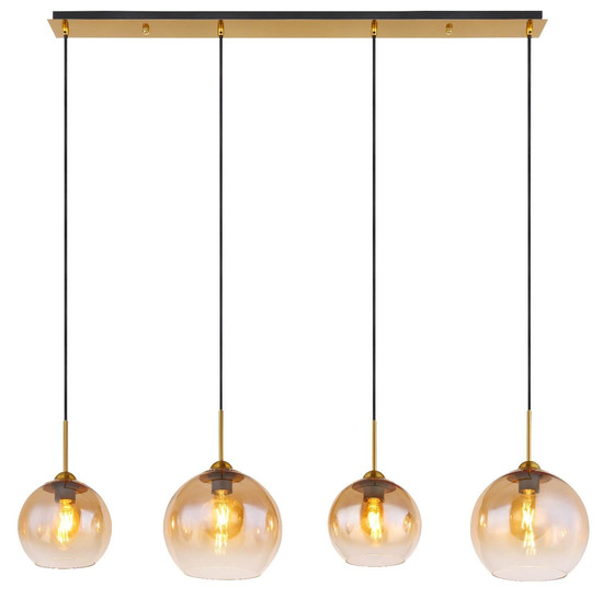 Globo Pendelleuchte Jamessa 4-flammig E27 Messingfarben matt amber Metall Glas 120x120cm