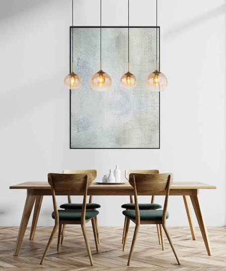 Globo Pendelleuchte Jamessa 4-flammig E27 Messingfarben matt amber Metall Glas 120x120cm