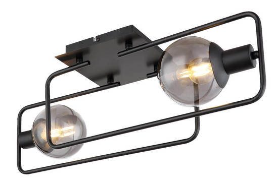 Globo Deckenleuchte Blama 2-flammig E14 Schwarz matt rauchfarben Metall Glas 61x23cm