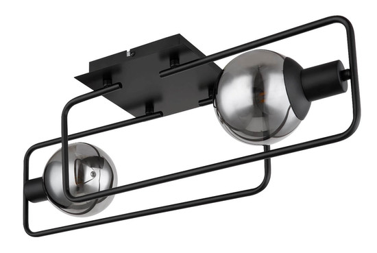 Globo Deckenleuchte Blama 2-flammig E14 Schwarz matt rauchfarben Metall Glas 61x23cm