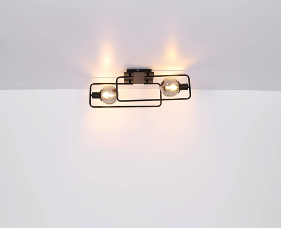Globo Deckenleuchte Blama 2-flammig E14 Schwarz matt rauchfarben Metall Glas 61x23cm