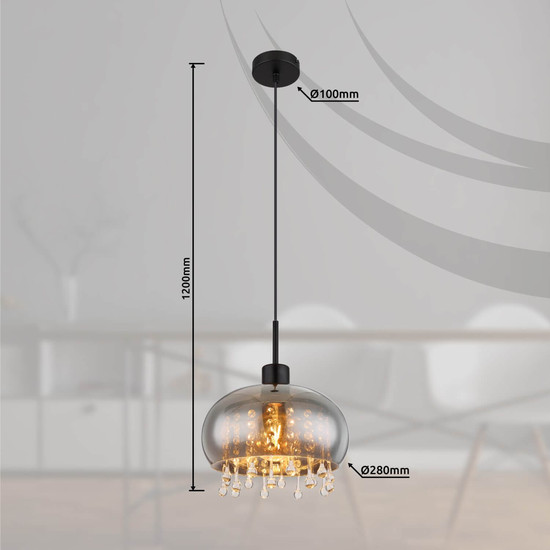 Globo Pendelleuchte Corry E27 Schwarz matt rauchfarben Metall Glas Ø28cm