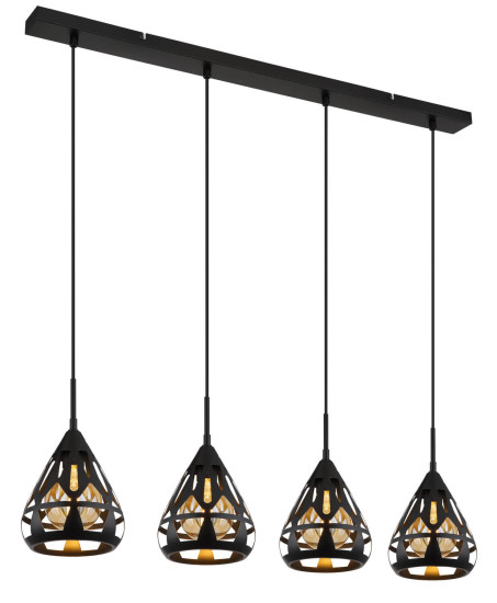 Globo Hassan E27 Hängeleuchte 4-fach 40W Schwarz Matt, Metall Ø17cm 15889-4H