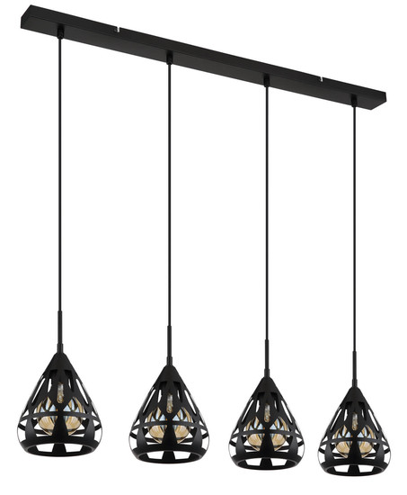 Globo Hassan E27 Hängeleuchte 4-fach 40W Schwarz Matt, Metall Ø17cm 15889-4H