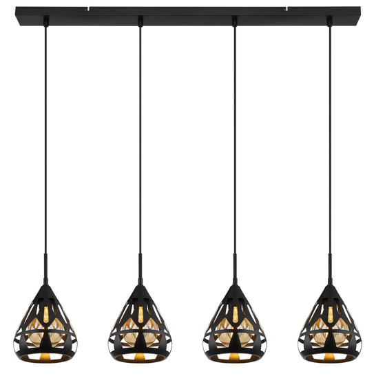 Globo Hassan E27 Hängeleuchte 4-fach 40W Schwarz Matt, Metall Ø17cm 15889-4H