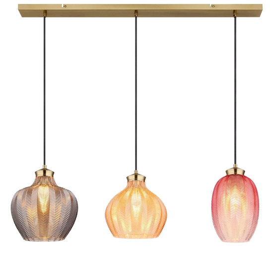 Globo Pendelleuchte Jessica 3-flammig E27 Goldfarben matt Metall Glas 120x90cm